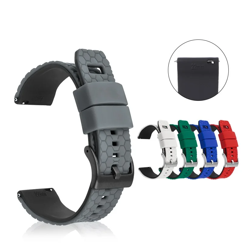 

Custom Honeycomb Double Color 20mm 22mm Quick Release Rubber Silicon Strap Band