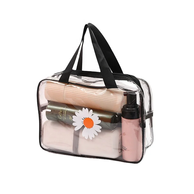 

Fashion Travel Durable Customized Colorful Flower Printed Zipper Clear Casual Pvc Plastic Packaging Tote Bag