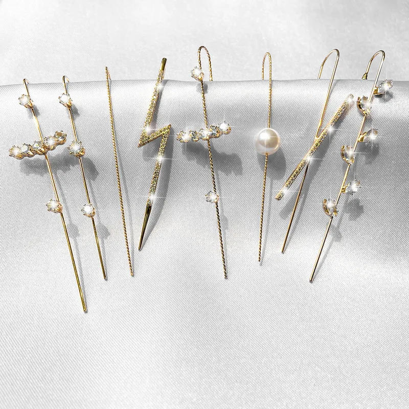 

QiuHan Women Gold Hypoallergenic Ear Wrap Climbers Earrings Simple Pearl Cubic Zirconia Ear Cuffs Crawler Stick Earrings