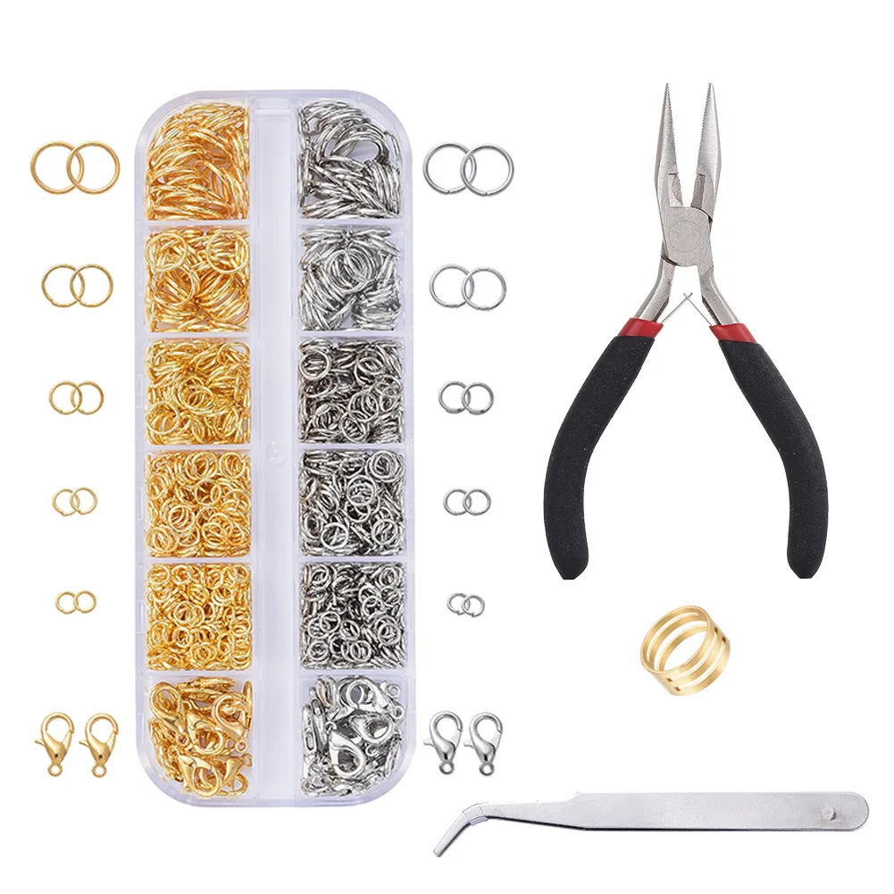 

High Quality 1 Box 12 Grid Metal Rings /Lobster Buckle With Tool Handmade Jewelry Box For Jewelry Making Accessories, Multi color