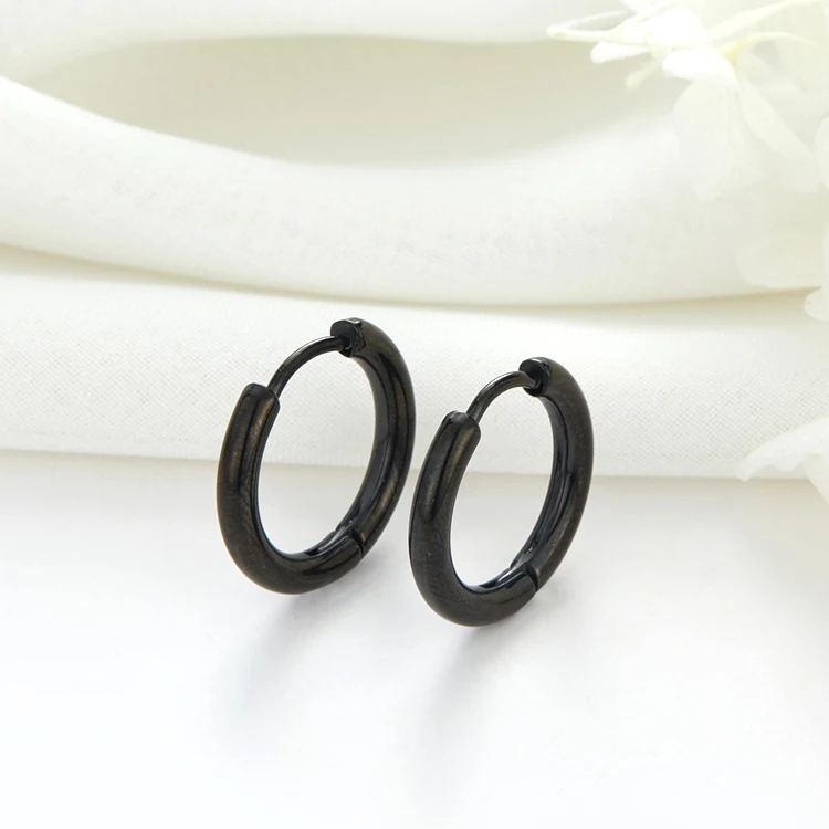 16mm Gun Black Plated Huggie Wholesale Stainless Steel Huggie Hoop Earrings