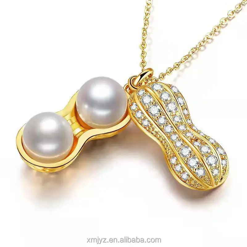 

Brass Gold-Plated Necklace Female Creative Unique Gold-Plated Peanut White Pearl Pendant Neck Accessories Live Broadcast Online