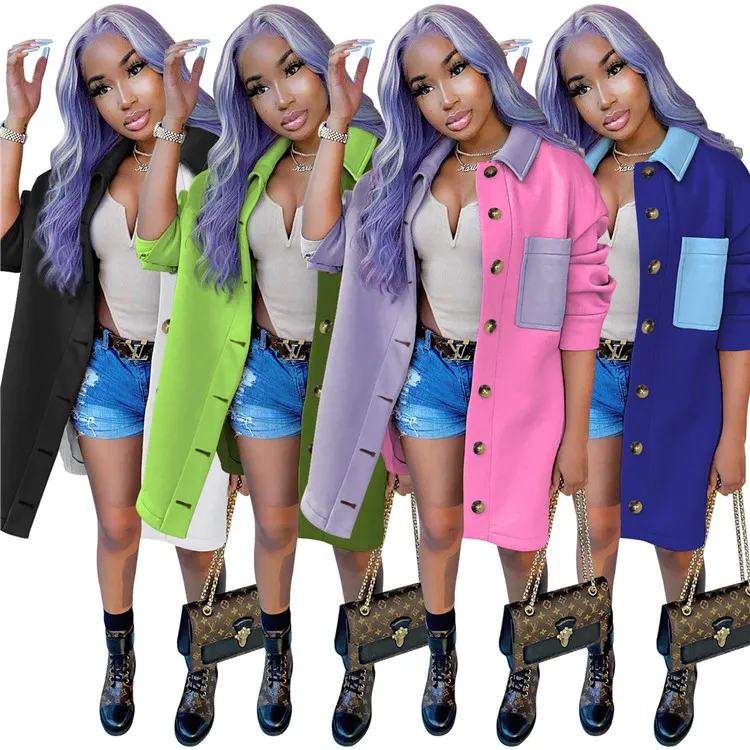 

Fashion Lady Patchwork Coat Outerwear Single Breasted Casual Windbreaker Winter Oversize Long Women Jacket, Customized color