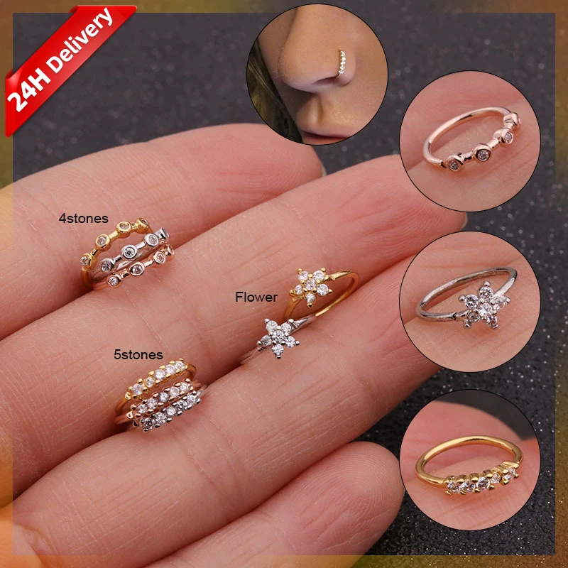 

HOVANCI Wholesale Fashion Fashion Piercing Septum Surgical steel Ear Cartilage ring Nose Ring with zircon, Rose gold,gold,silver