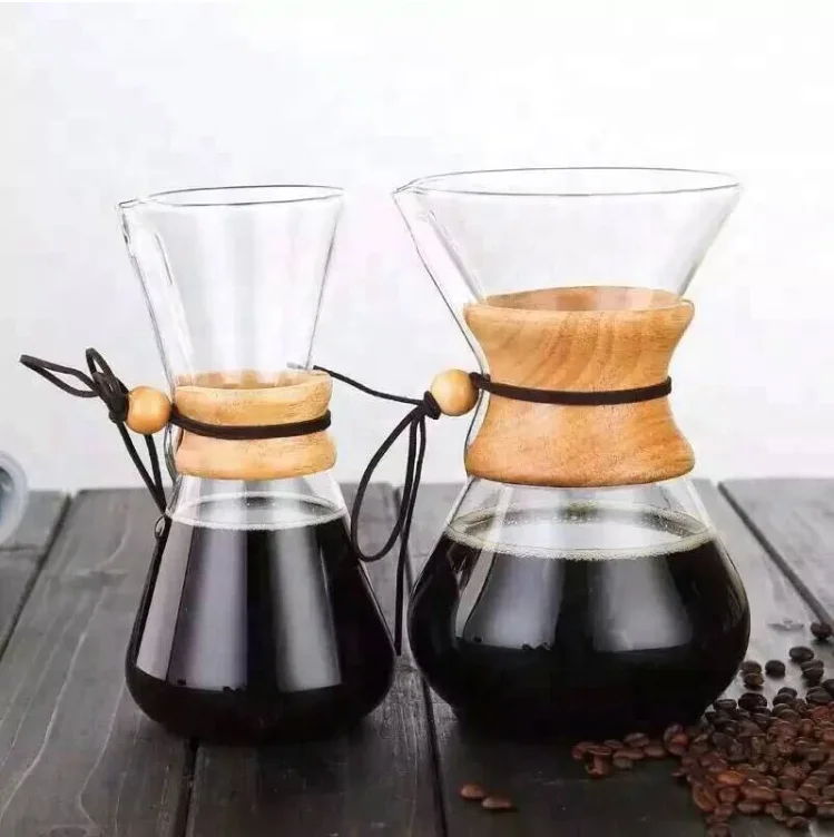 

400ml 600ml 800ml Borosilicate Glass Filter Drip Coffee Maker/Coffee Dripper Pot with wood handle