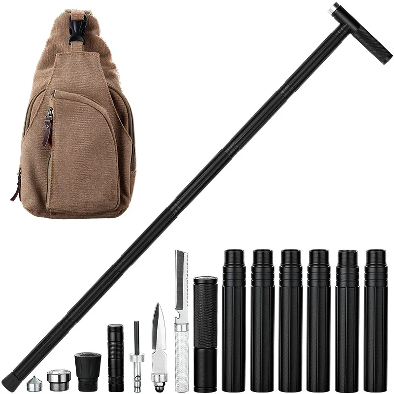 

Aluminum alloy telescopic folding self-defense stick multi-function tactical stick hiking outdoor knife trekking stick
