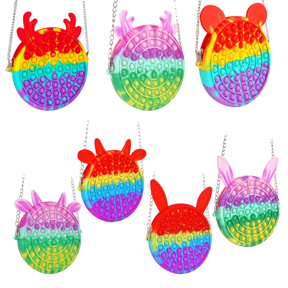 

Cute Rainbow silicone Push Pop bubble Shoulder bag messenger Bags for girls