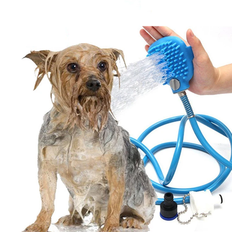 

2021 Hot sale pet bathing tool/dog shower/massage brush , pet shower sprayer massage brush pet grooming tool set, Blue