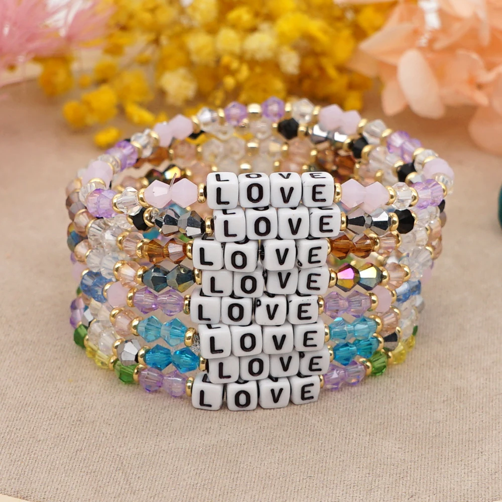 

Go2Boho 2024 New Colorful Crystal Beads Bracelet Beaded Bracelet LOVE Letter Women's Bracelet Femme Fashion Beach Jewelry