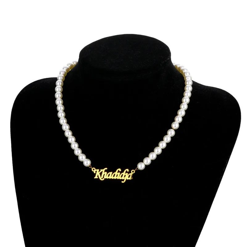 

Stainless steel necklace custom name chain natural freshwater Pearl women Necklaces