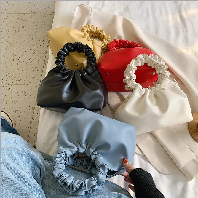 

2020 Spring fold handbag Korean ring handle handbag women solid color shoulder bag, 7colors