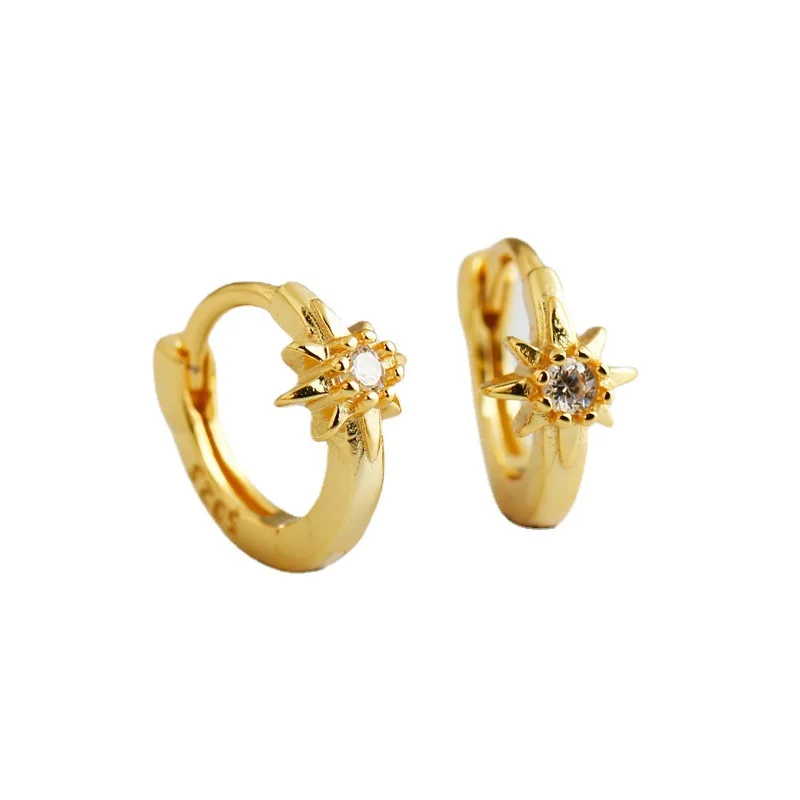18K Gold Plated 925 Sterling Silver  Fashion Small Cz Shining Star Hoop Earring Fine Trendy Jewelry