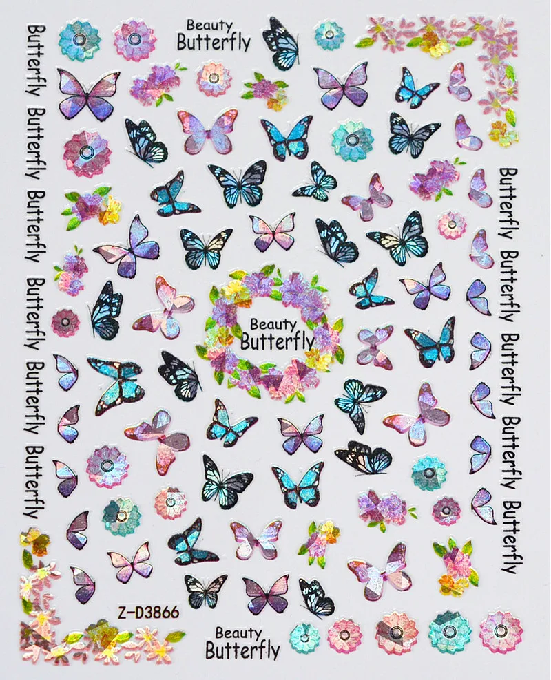 

New Hot Design 18 colors 3D Colorful Laser butterfly Sticker Adhesive Nail Art Sticker Decoration accessories