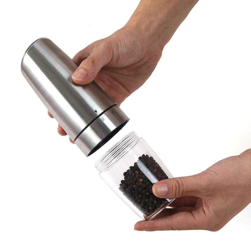 

Gravity Battery Operated Stainless steel Electric Pepper Mill Spice Grinder with Blue LED Light fast delivery, See the picture