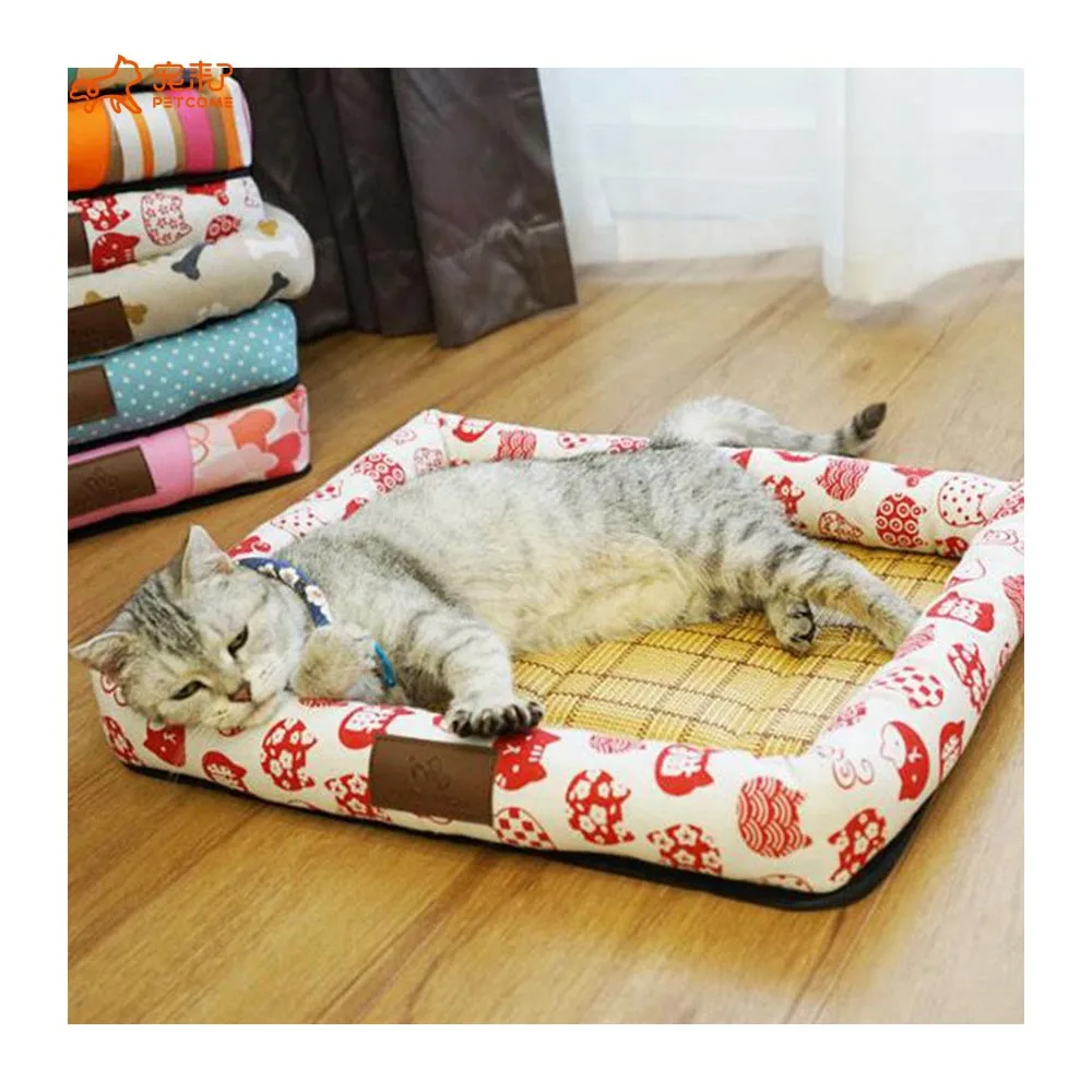 

PETCOME AliExpress New Eco Friendly Hemp Summer Washable Cool Mat Square Pet Beds Big Dog Cat, As picture