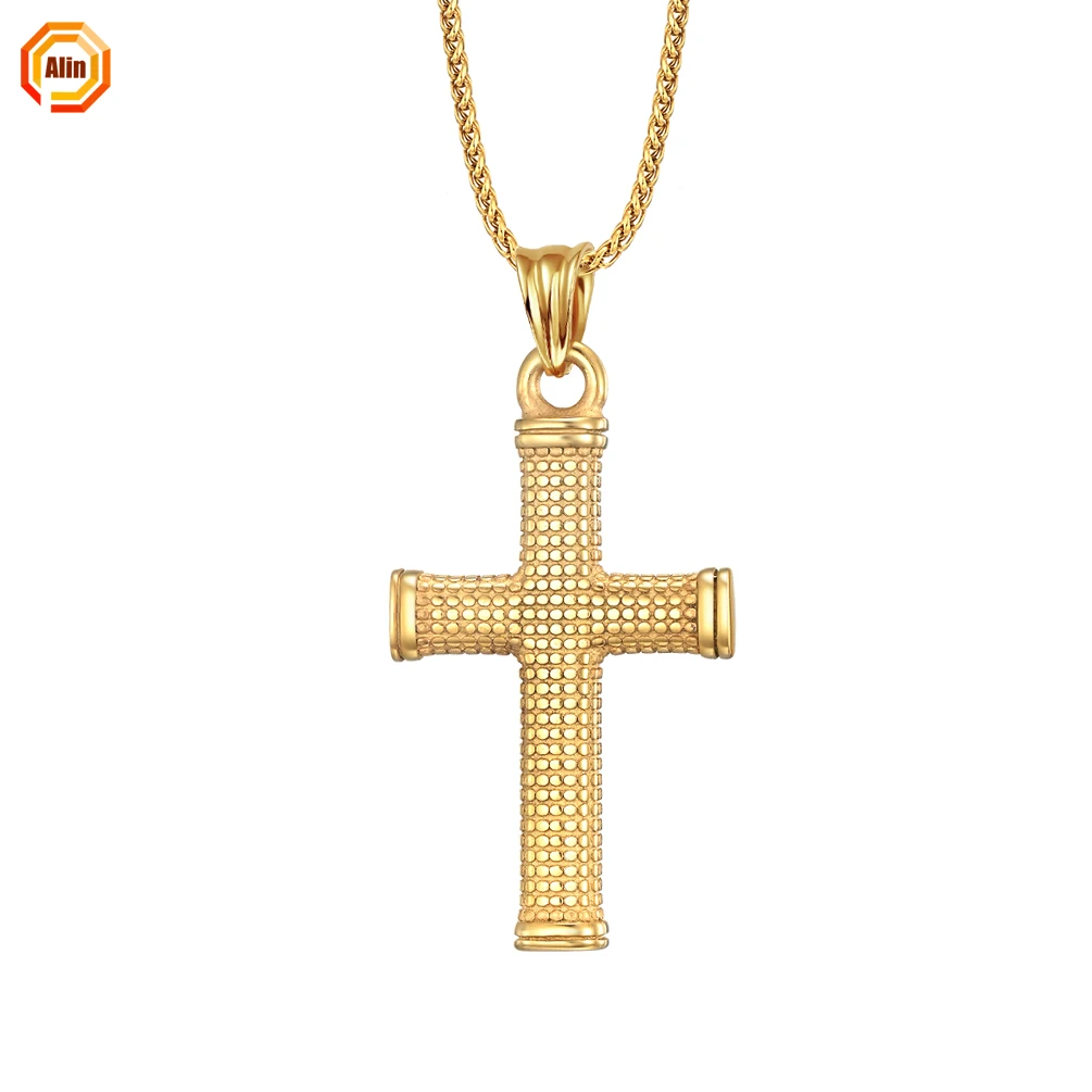 

2021 latest New Stainless Steel Casting Religious Cross Necklace Solid Color Textured Cross for men