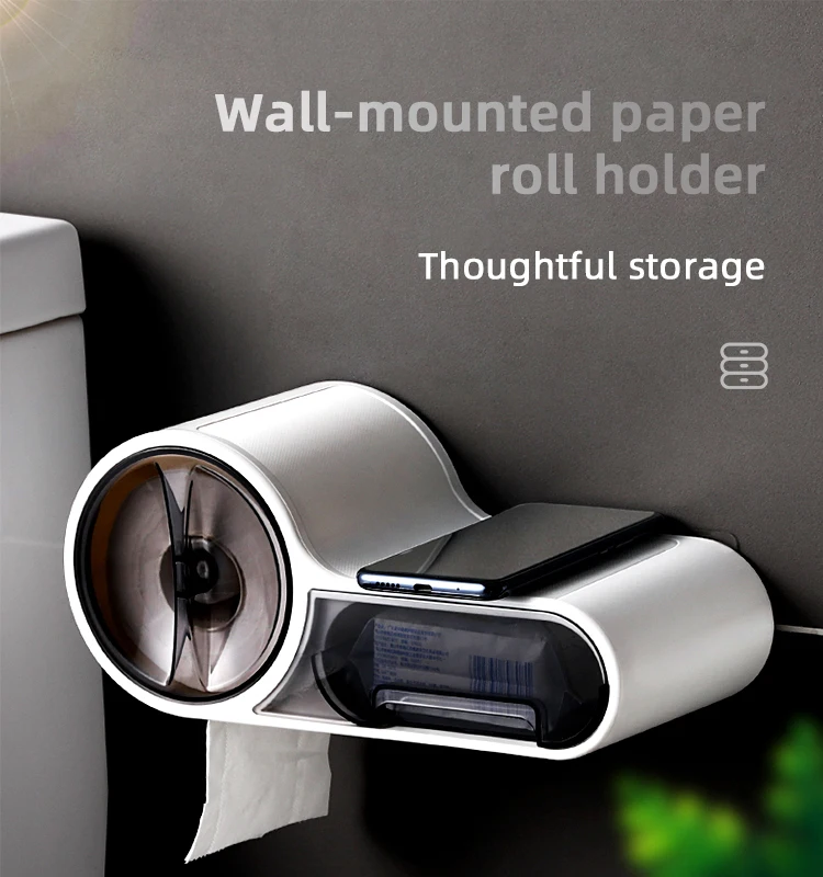 Modern design Multi-functional wall mounted self adhesive plastic toilet paper roll holder water proof toilet paper holder