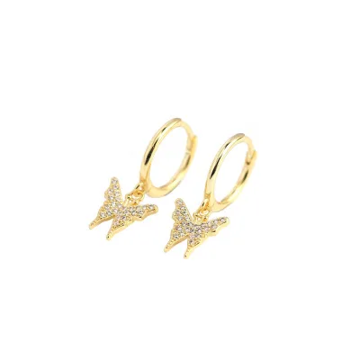 

925 Sterling Silver Charm Butterfly Pendant Hoop Earrings With Bling Bling Diamonds Jewelry, As picture