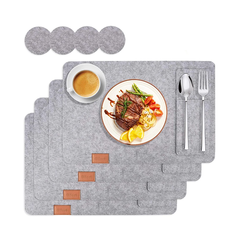 

Filz Tischset 4 Stuck Set mit Glasuntersetzer und Bestecktaschen