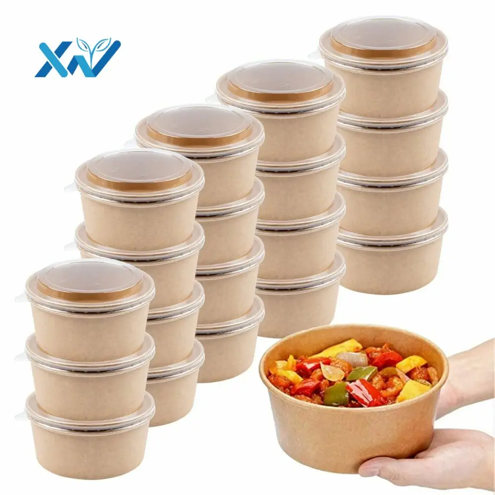 

Customization Disposable Take Away Kraft Paper Salad Bowl With Pet Lid Kraft Paper Bowl