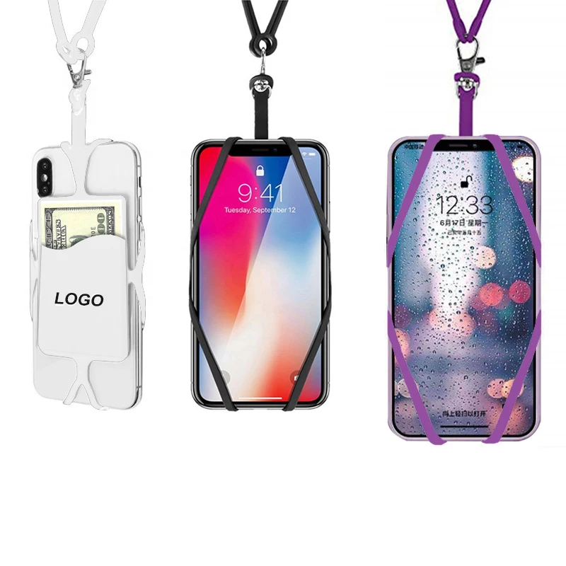 

Mesh Stretchy Silicone Amazon Hot Sale Cell Phone Case With Lanyard, Customized