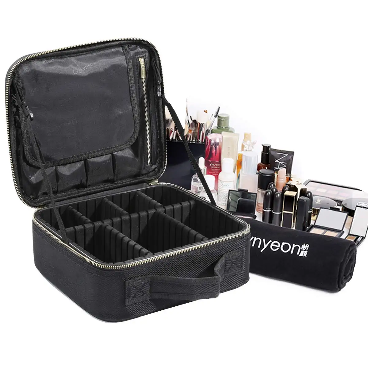 

Rownyeon Factory Price In Stock Luxury Custom Artist Black Makeup Bag Cosmetic Case For Travel