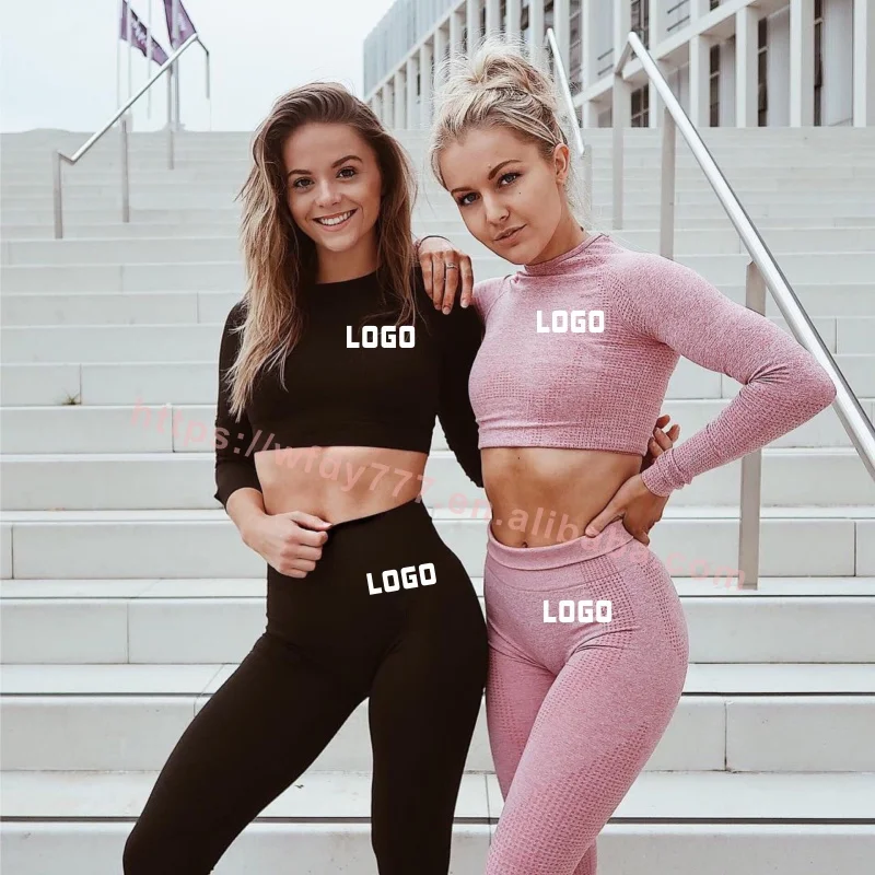 

2021 OEM Yoga Clothing Fitness Gym Workout Active Wear Custom Wholesale Seamless Long Sleeve Leggings For Womens Sportwear Sets