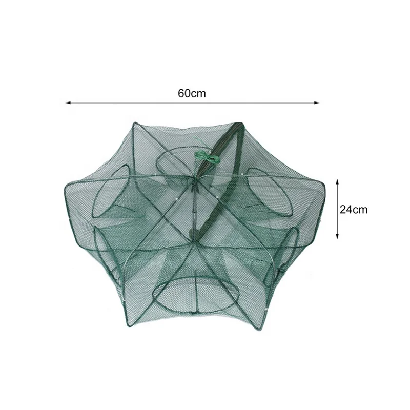 

Green Color 6 holes folded fishnet shrimp cage crab catch cage fishing tackle hexagon fish traps