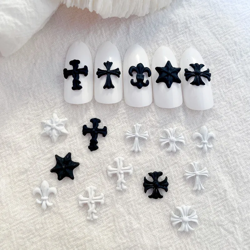 

2022 New Arrival Alloy Punk Retro Chrome Heart Nail Charms Metal Hexagram Cross Nail Art Design Manicure Jewelry Decorations