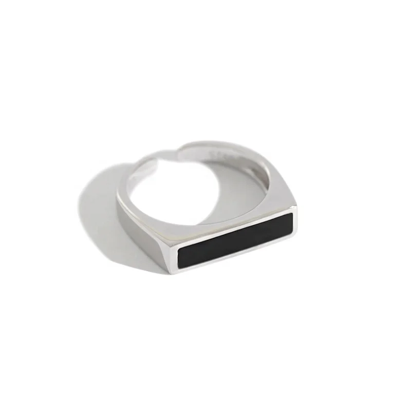 

NewSR143 jewelry 925 silver ring men black flat surface rings for women