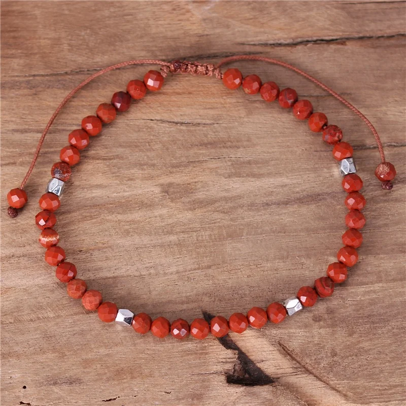 

popular jewelry Vintage Gemstone 4mm Red Jasper Beads Dainty Bracelet Boho Tibetan Adjustable String Braided Bracelet Women Jewelry Dropshipping