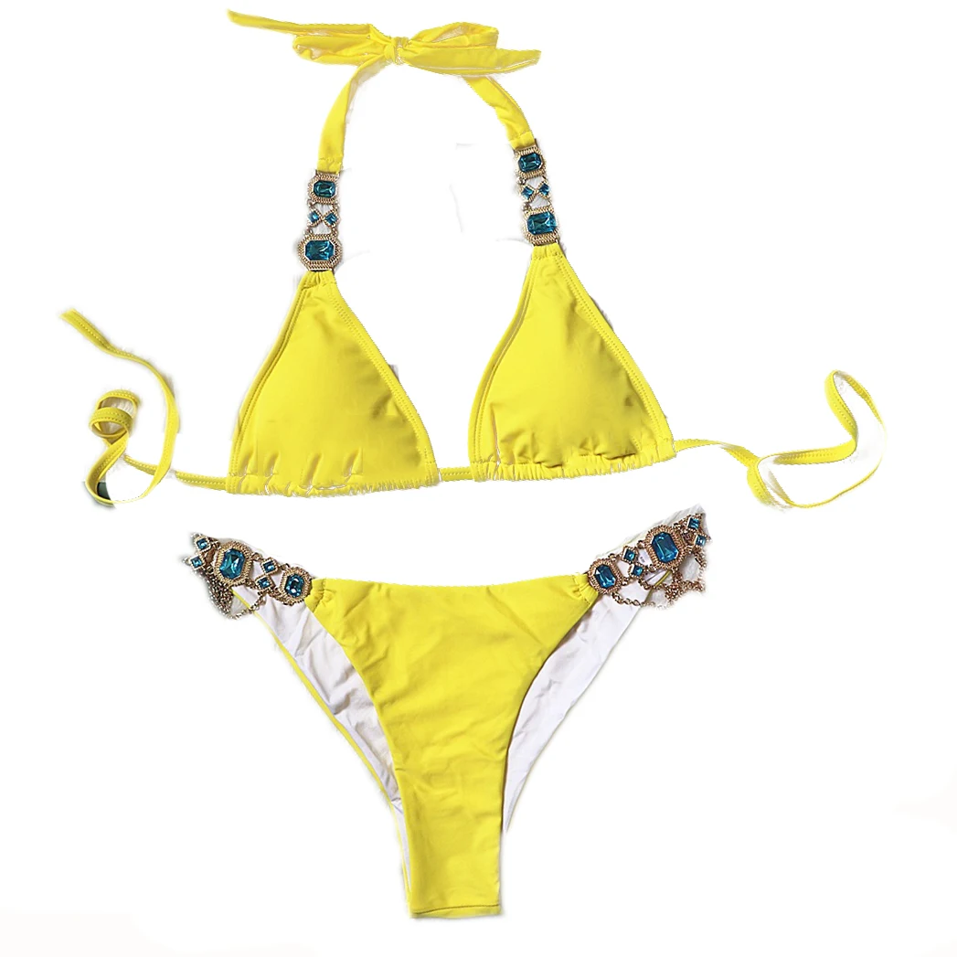 

Sexy Diamond Bikini Luxury Swimwear women Crystal Chain Swimsuit, Picture showed