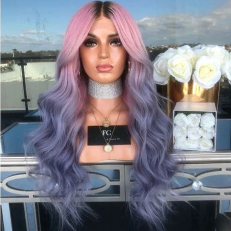 

SENSE synthetic hair long hair and big waves with pink color