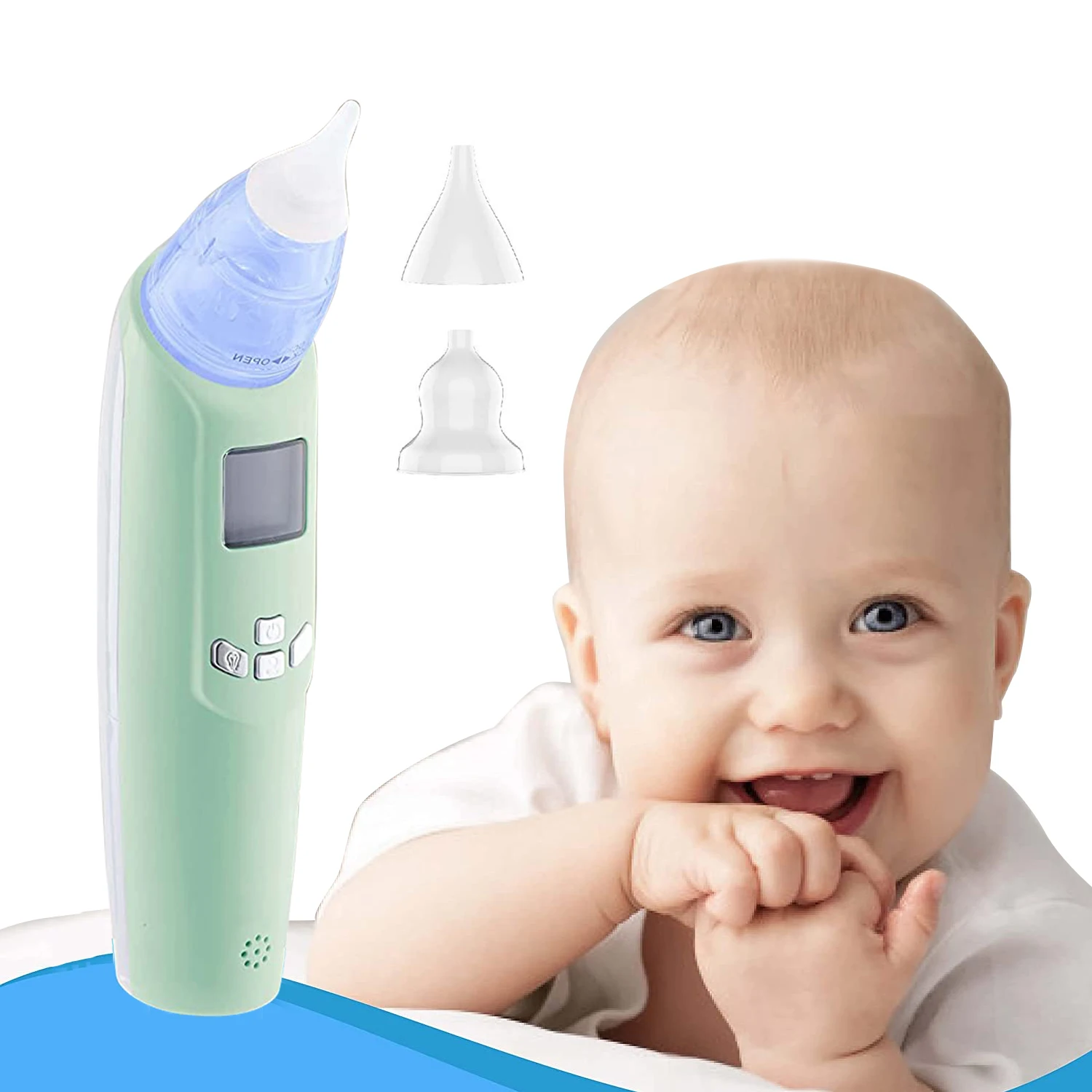 

Children Dual Motor Care Product Rechargeable Tiny Safe Baby Smile Manual Electric Baby Nasal Aspirator With Lcd Backlight Panel, Pink/blue