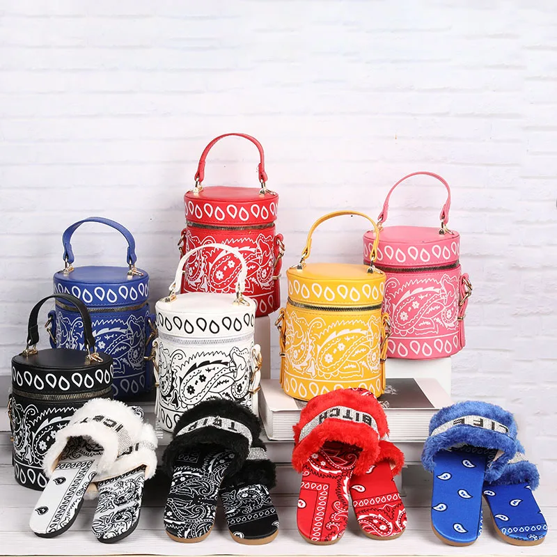

2021 Latest Bandana Cashew Flower Purses And Shoes To Match Slides And Purse Set