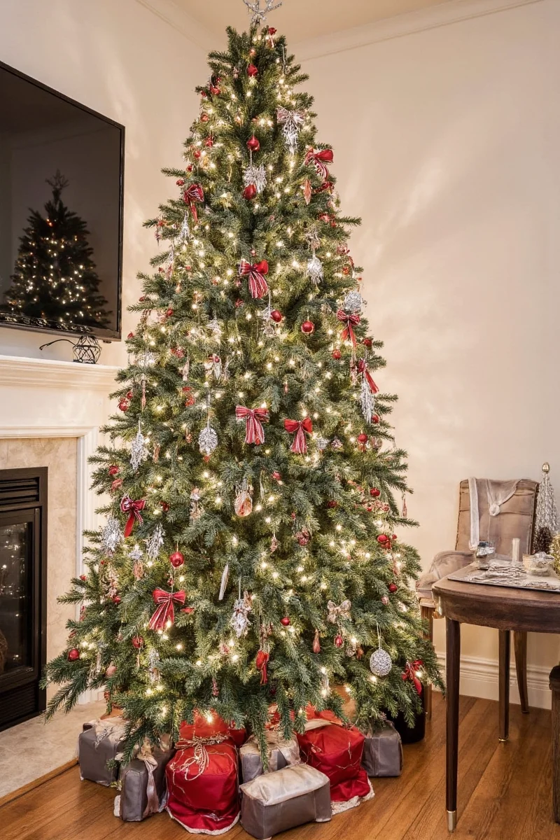 Stylish jewelry Christmas tree with mixed metals and textures