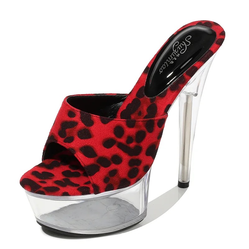 

2021 New Arrival Ladies Sandals Slippers Leopard Print Fish Mouth Open Toe Platform Women Street Party Office High Heel Shoes