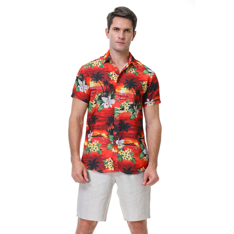 

Custom Design Button Up Hawaiian Flower Shirt Printed Short Sleeve Summer Beach Hawaii Floral Shirts For Men Boys