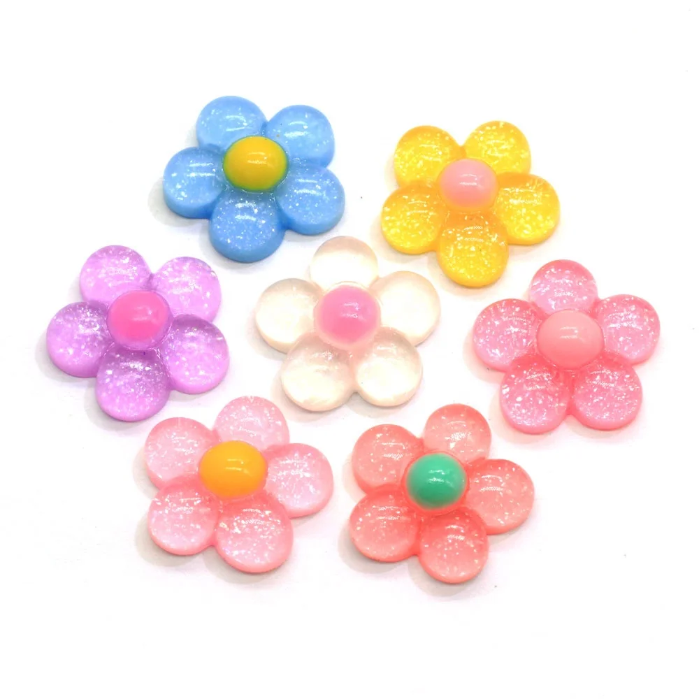 

100pcs Handmade Assorted Cute Glitter Sunflower Resin Cabochon For Kawaii Decor DIY Projects