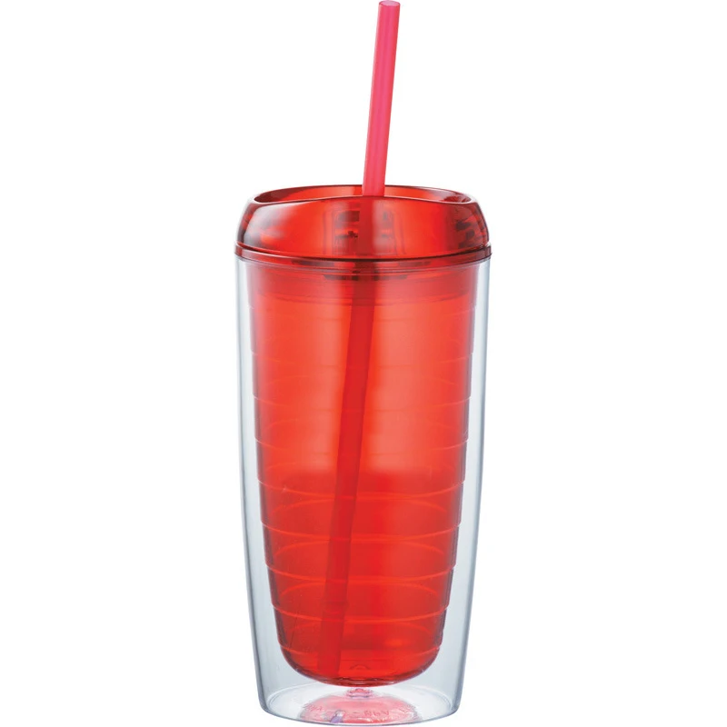 Discount Clear Double Wall Tumbler With Lid And Straw, Reusable Plastic