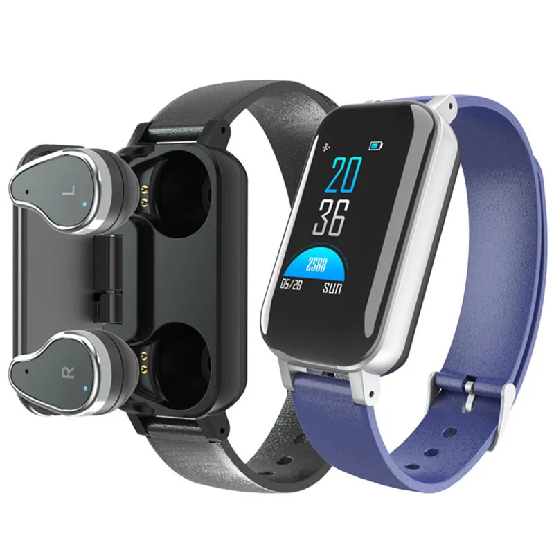 

2021 2 In 1 T89 Tws Heart Rate Blood Pressure Tracker Smart Bracelet Earphone Bt 5.0 Reloj Smart Watch With Binaural Earphone