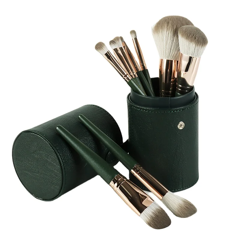 

Private Label Custom Logo Super Soft High Quality Tube Packaging Dark Green Luxury Makeup Brushes Set