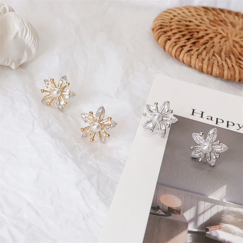 

JUHU Super Fairy Earrings Silver Ice Flower Earrings Korea Simple Personality Fashion Joker Earrings