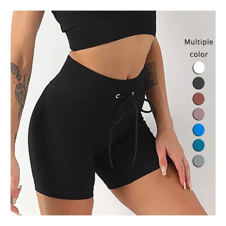 

High quality seamless gym nylon spandex fitness Rib-Knit shorts seamless yoga biker workout sports shorts for women