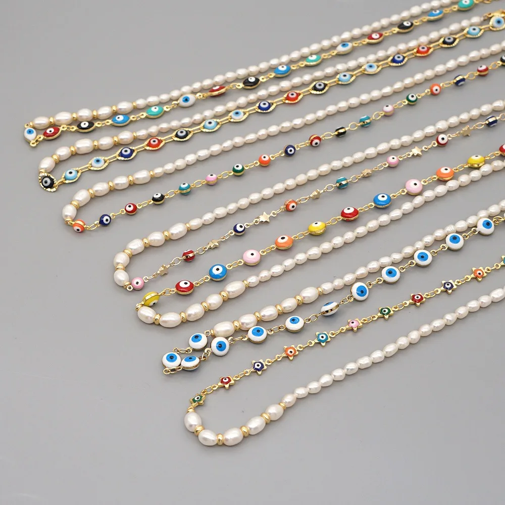 

New disign colorful evil eye beads stainless steel choker chain wholesale women jewelry freshwater pearl chokers necklace, As the option