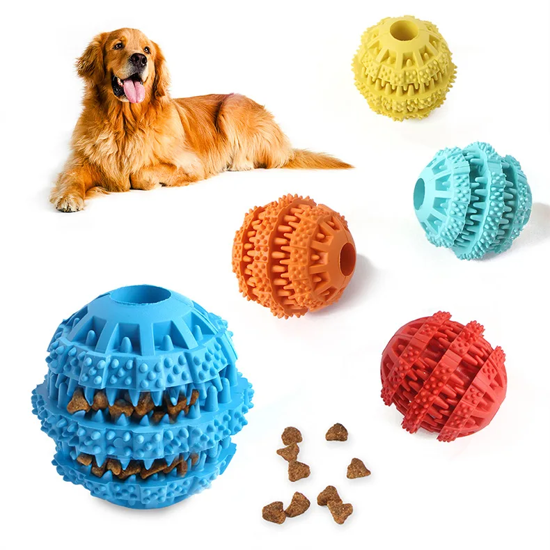 

Hot selling pet food leaking ball toy rubber molar tooth cleaning leaking food device chewing dog toy