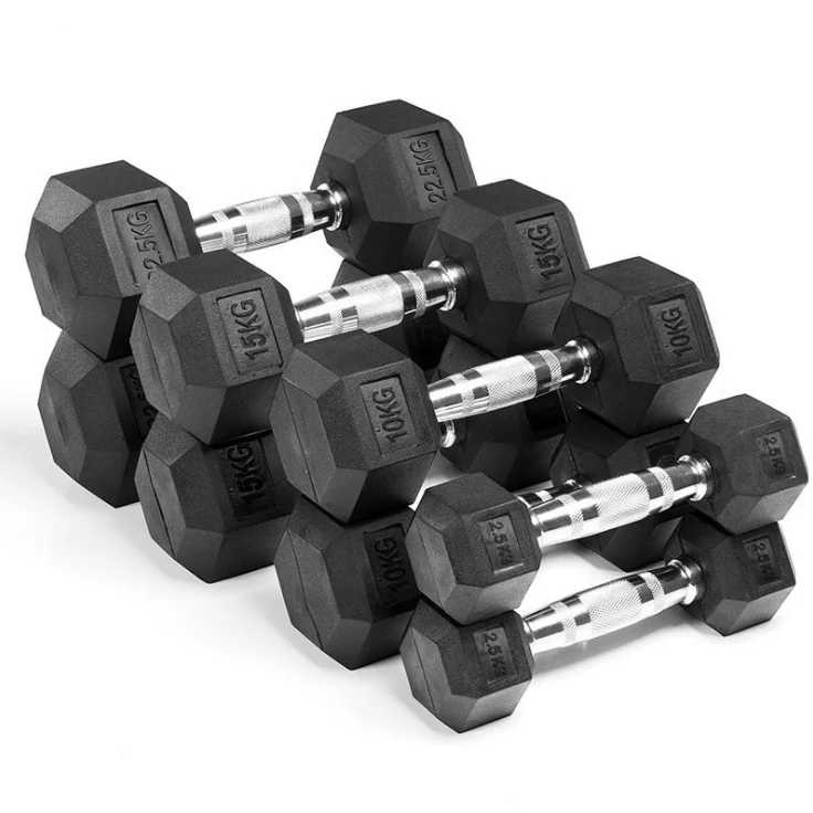 

Wholesale Gym Equipment High Rubber Hex Dumbbell Hot Sale Hexagonal Dumbbell lb Set With Racks, Black