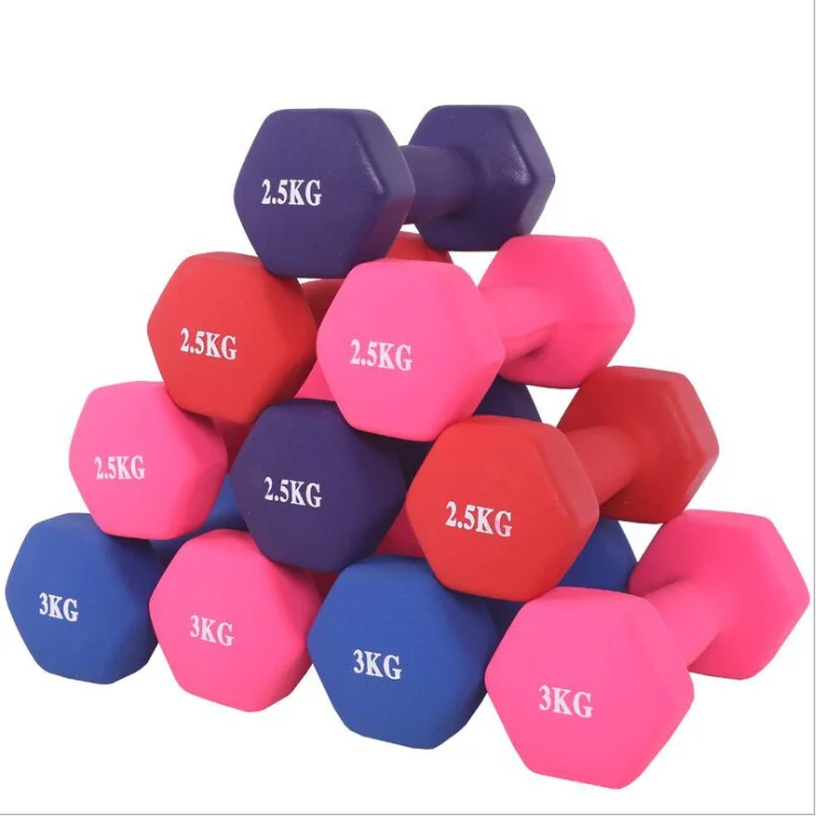 

Gym Workout Fitness Equipment Hex Dumbbell Neoprene Coated rubber vinyl hex Dumbbell for Women, Red, blue, pink, purple, black