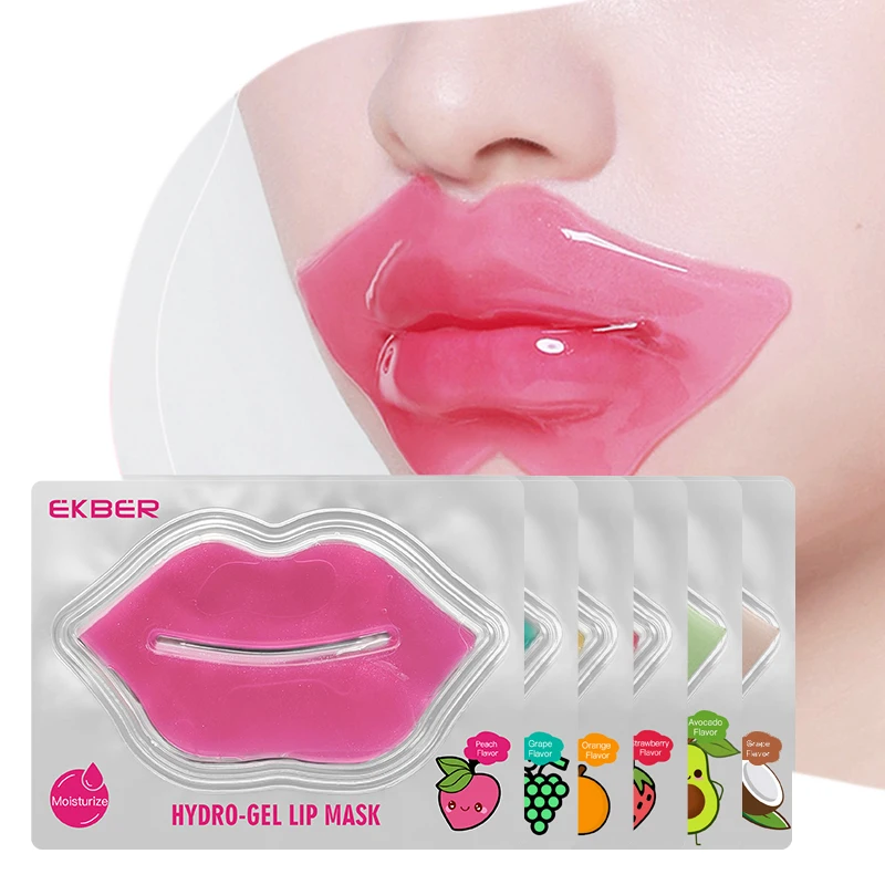 

Amazon Hot Sale Ekber Brightening Lips Care Firming Lip Treatment Fruit Flavour Hydrating Hydro-gel Lip Mask Wholesale Bag, 8 colors