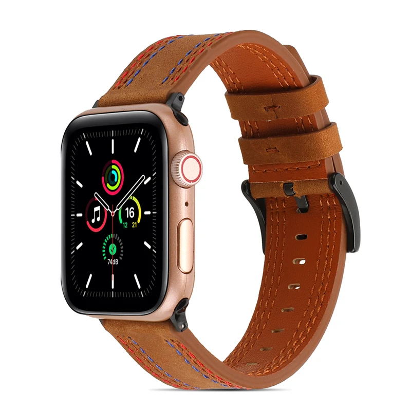 

Luxury Line Matte Leather Band For iWatch Series 7 6 SE 5 4 3 2 1 Wristband For Apple Watch Strap 41MM 45MM 38MM 40MM 42MM 44MM, Black,white,blue,pink,